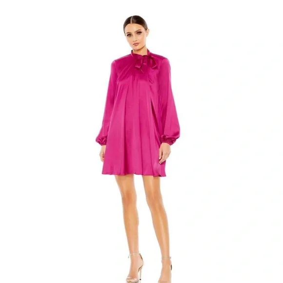 NWT Mac Duggal IEENA Magenta Satin 55968 Cocktail Mini Dress 8 ,12 - Picture 1 of 7